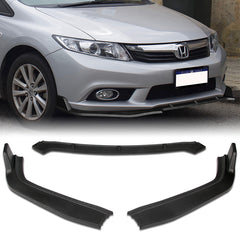 For 2012 Honda Civic 4DR/Sedan JDM CS-Style Unpainted Matt Black Front Bumper Lip Kit 3 Pcs