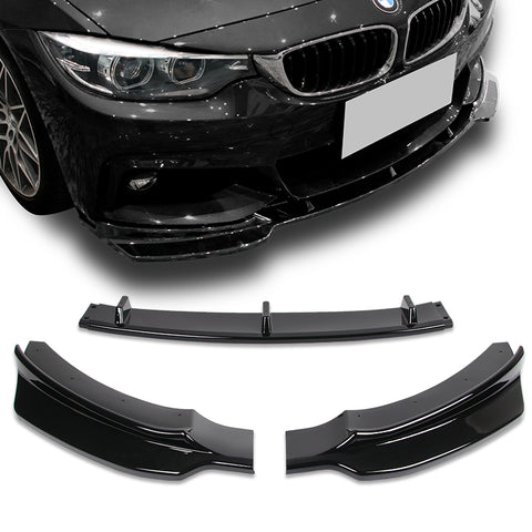 For 2014-2019 BMW F32 F33 F36 4-Series B-Style M-Sport Painted Black Color Front Bumper Lip 3 Pcs