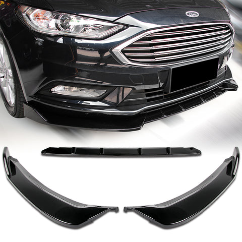 For 2017-2018 Ford Fusion/Mondeo Painted Black Color Front Bumper Spoiler Body Lip Kit 3 Pcs