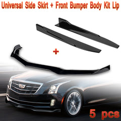 For 2015-2018 Cadillac ATS Painted Black Front Bumper Body Kit Spoiler Lip + Side Skirt Rocker Winglet Canard Diffuser Wing  (Glossy Black) 5PCS