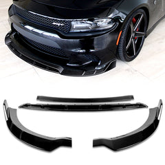 For 2015-2021 Dodge Charger SRT-Style Painted Black Color Front Bumper Splitter Spoiler Lip 3 Pcs