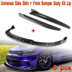 For 2015-2021 Dodge Charger SRT-Style Carbon Look Front Bumper Spoiler Lip + Side Skirt Rocker Winglet Canard Diffuser Wing  Body Splitter ABS ( Carbon Style) 6PCS