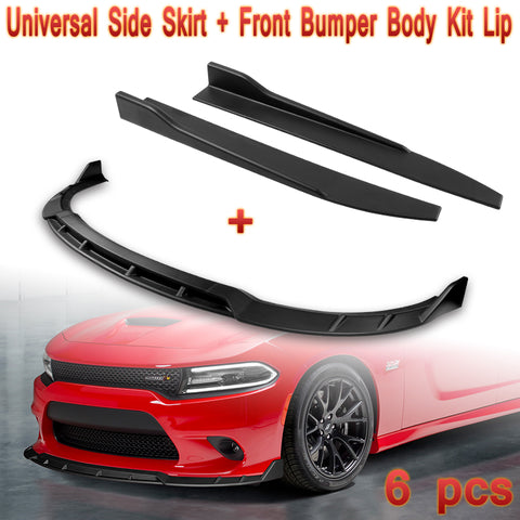 For 2015-2021 Dodge Charger SRT-Style Black Front Bumper Body Spoiler Lip + Side Skirt Rocker Winglet Canard Diffuser Wing  Body Splitter ABS (Matte Black) 6PCS