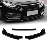 For 2016-2020 Honda Civic 10th Painted Black Color Front Bumper Body Splitter Spoiler Lip 3 Pcs