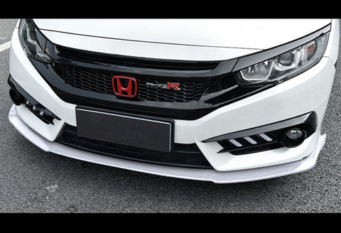For 2016-2020 Honda Civic 10th Painted White Color Front Bumper Body Splitter Spoiler Lip 3 Pcs