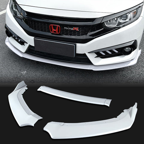 For 2016-2020 Honda Civic 10th Painted White Color Front Bumper Body Splitter Spoiler Lip 3 Pcs