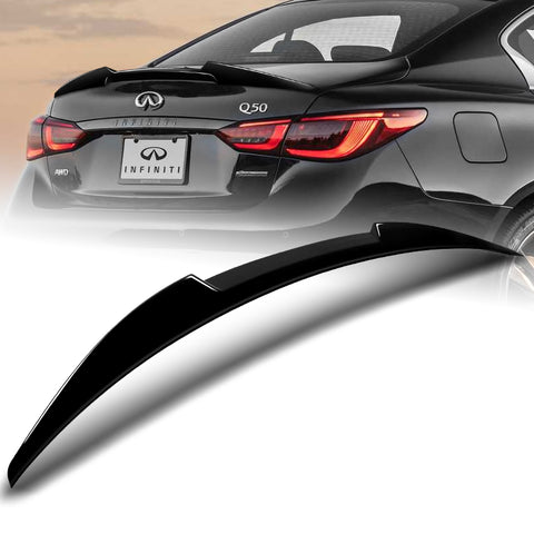 For 2014-2022 Infiniti Q50 W-Power Pearl Black V-Style Rear Trunk Spoiler Wing