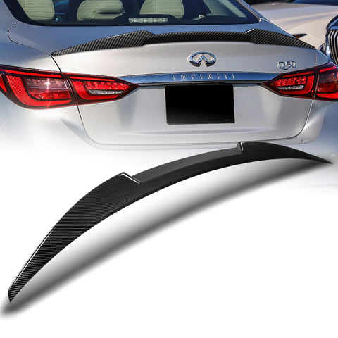 For 2014-22 Infiniti Q50 W-Power Carbon Painted V-Style Rear Trunk Spoiler Wing