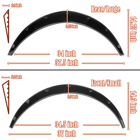 890MM Universal Painted Black Flexible Fender Flares Extra Wide Body Wheel 4PCS