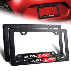 2 x Carbon Style ABS License Plate Frame Cover Front & Rear W/ 3.8L L67 Emblem