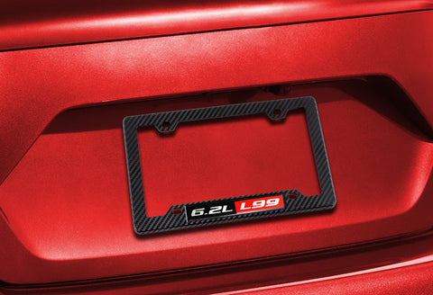 2 x Carbon Style ABS License Plate Frame Cover Front & Rear W/ 6.2L L99 Emblem