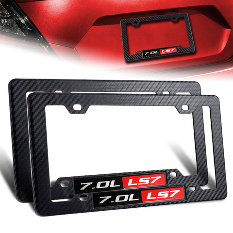 2 x Carbon Style ABS License Plate Frame Cover Front & Rear W/ 7.0L LS7 Emblem