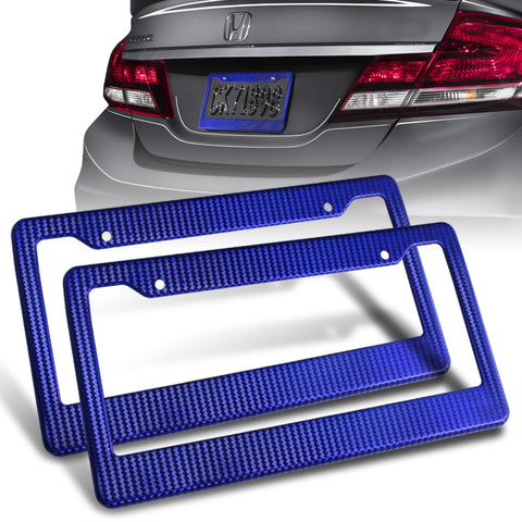 2 x JDM Blue Carbon Fiber Look License Plate Frame Cover Front & Rear US Size
