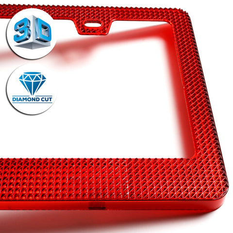 2 x Red Diamond Cut Style Car License Plate Frame Cover Front + Rear US Size