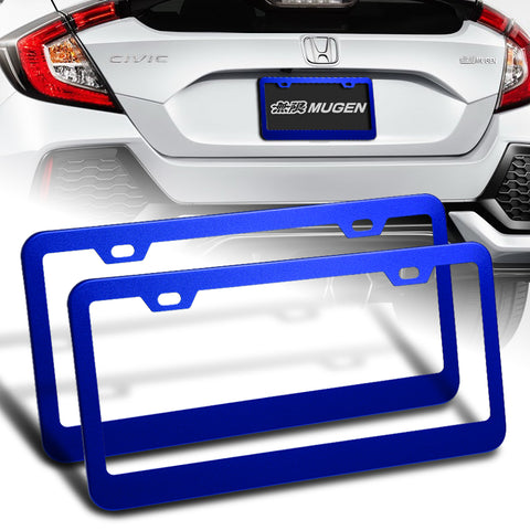 2 x Blue Aluminum Alloy Car License Plate Frame Cover Front & Rear US Size