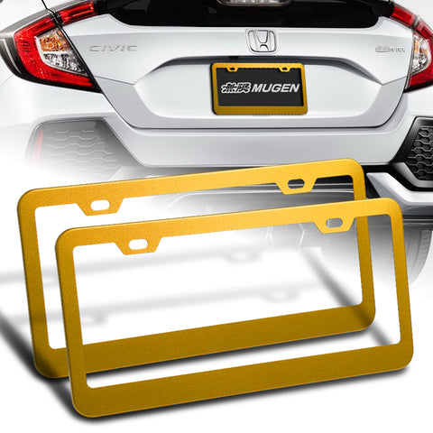 2 x Gold Aluminum Alloy Car License Plate Frame Cover Front & Rear US Size