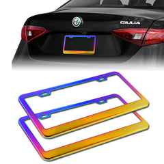 2 x Neo Chrome Stainless Car License Plate Frame Cover Front + Rear US Size
