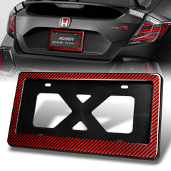 W-Power Red Real Carbon Fiber License Plate Cover Frame Front Rear W/Bracket