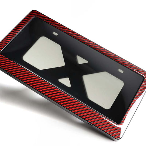 W-Power Red Real Carbon License Plate Cover Protector Shield Frame W/Bracket