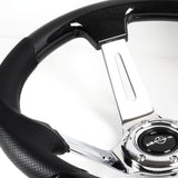 W-Power 13.5" Pearl Black Wood Grip 6-Hole Chrome 3-Spoke Racing Steering Wheel