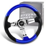 W-Power 13.5" Pearl Blue Wood Grip 6-Hole Chrome 3-Spoke Racing Steering Wheel