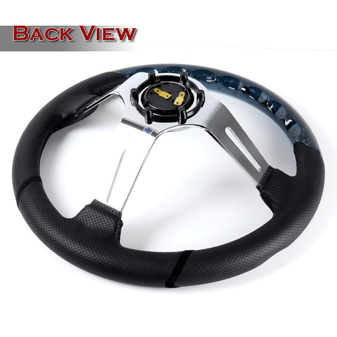 W-Power 13.5" Black Bubble Leather Chrome 3-Spoke 4" Deep Dish Steering Wheel