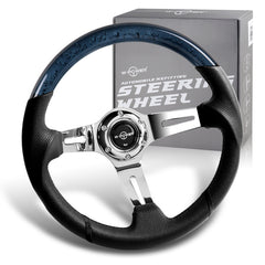W-Power 13.5" Black Bubble Leather Chrome 3-Spoke 4" Deep Dish Steering Wheel