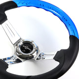 W-Power 13.5" Blue Bubble Leather Chrome 3-Spoke 4" Deep Dish Steering Wheel