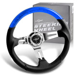 W-Power 13.5" Blue Bubble Leather Chrome 3-Spoke 4" Deep Dish Steering Wheel