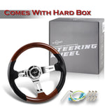 W-Power 13.5" Dark Wood Grip 6-Hole Chrome 3-Spoke 343MM Racing Steering Wheel