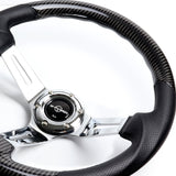 W-Power 13.5" Real Carbon Fiber Leather Chrome Spoke 4" Deep Dish Steering Wheel