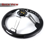 W-Power 13.5" Real Carbon Fiber Leather Chrome Spoke 4" Deep Dish Steering Wheel