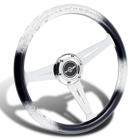 W-Power 350MM Black/Clear Diamond Crystal Bubble 3-Spoke Racing Steering Wheel