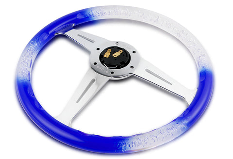 W-Power 350MM Blue/Clear VIP Crystal Bubble 3-Spoke Steering Wheel + Shifter Knob