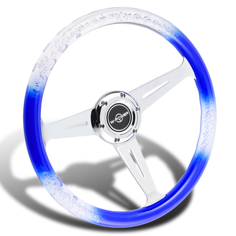 W-Power 350MM Blue/Clear VIP Crystal Bubble 3-Spoke Steering Wheel + Shifter Knob