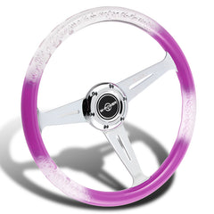W-Power 350MM Purple/Clear Diamond Crystal Bubble 3-Spoke Racing Steering Wheel
