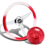 W-Power 350MM Red/Clear VIP Crystal Bubble 3-Spoke Steering Wheel + Shift Knob