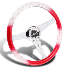 W-Power 350MM Red/Clear Diamond Crystal Bubble 3-Spoke Racing Steering Wheel