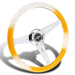 W-Power 350MM Yellow/Clear Diamond Crystal Bubble 3-Spoke Racing Steering Wheel