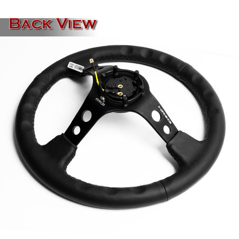 NRG 350MM Deep Dish 6-Holes Black Leather Black Center 14" Racing Steering Wheel