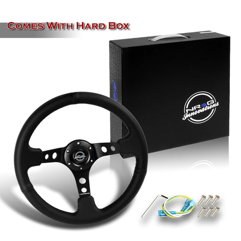 NRG 350MM Deep Dish 6-Holes Black Leather Black Center 14" Racing Steering Wheel