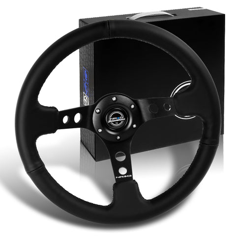 NRG 350MM Deep Dish 6-Holes Black Leather Black Center 14" Racing Steering Wheel