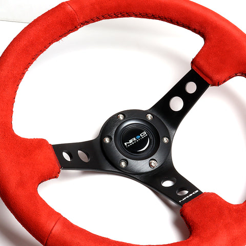 350MM Red Suede Black Center 3.5"Deep Dish Racing Steering Wheel NRG RST-006S-RR
