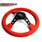 350MM Red Suede Black Center 3.5"Deep Dish Racing Steering Wheel NRG RST-006S-RR