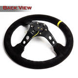 NRG 350MM 3.5" Deep Dish Black Suede Yellow Stripe 14" Racing Steering Wheel