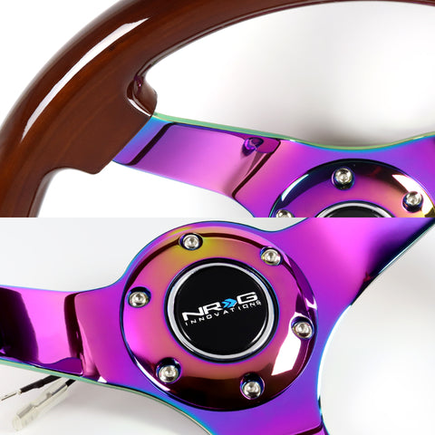 NRG RST-036BR-MC 350MM Neo Chrome Aluminum Brown Wood Racing Steering Wheel