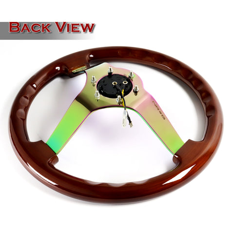 NRG RST-036BR-MC 350MM Neo Chrome Aluminum Brown Wood Racing Steering Wheel