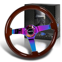 NRG RST-036BR-MC 350MM Neo Chrome Aluminum Brown Wood Racing Steering Wheel