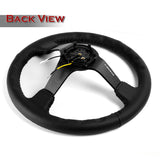 NRG RST-036MB-R 350MM Black Spoke 3" Deep Dish Black Leather Grip Steering Wheel