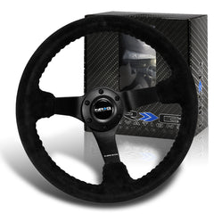 NRG RST-036MB-S-BK 350MM Premium Suede Grip Black Spoke Racing Steering Wheel